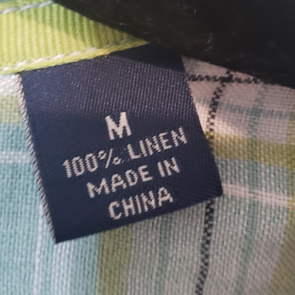 Tommy Bahama Linen 100% Shirt Plaid Button Up Short Sleeve Size Medium Green - Picture 8 of 14